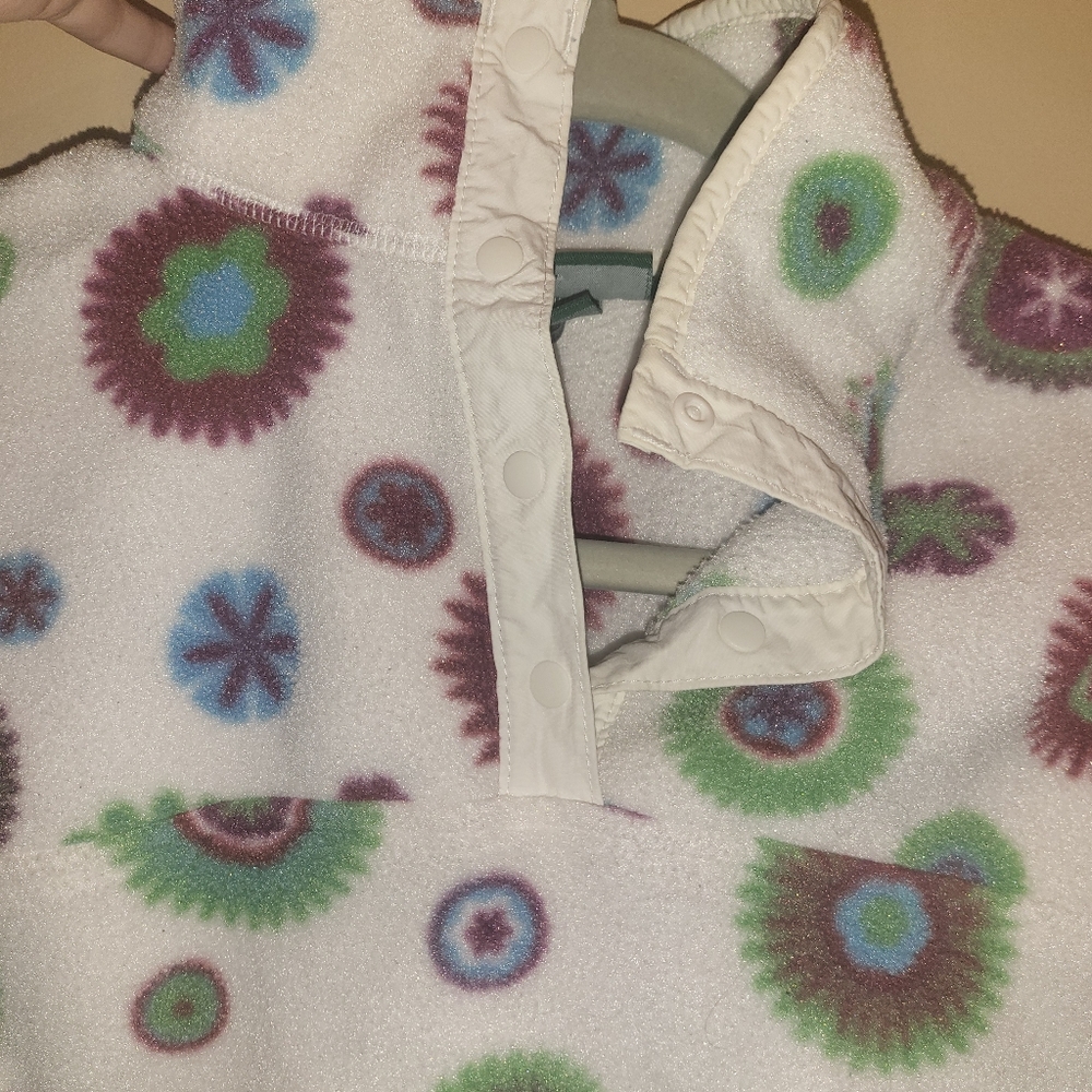 LL Bean Fleece Geometric Snap Pullover Size Medium Women's Pockets Floral Multi - Picture 7 of 8